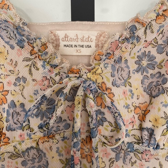 Altar'd State Floral Mesh Short Dress Ruffle Tie Sleeveless Sweetheart XS - Picture 4 of 8